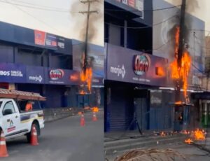 Poste pega fogo e causa pânico na Grande Circular; veja vídeo