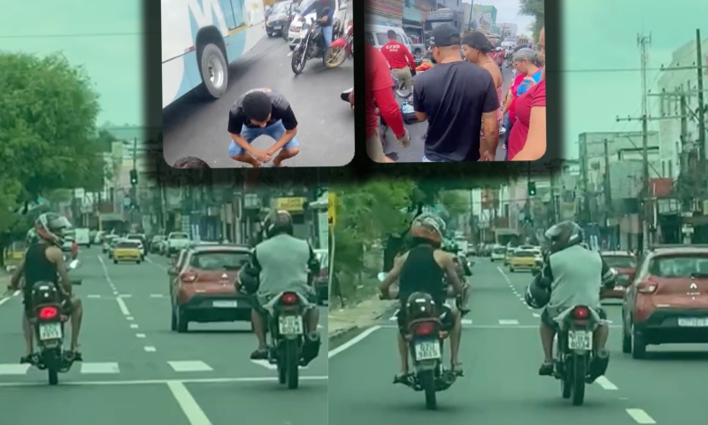 Tudo filmado: briga entre motoqueiros galerosos termina com idoso atropelado na Grande Circular; veja vídeo