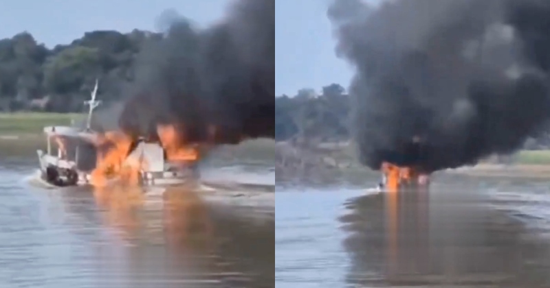 Tragédia: barco com passageiros pega fogo no interior do Amazonas; veja vídeo