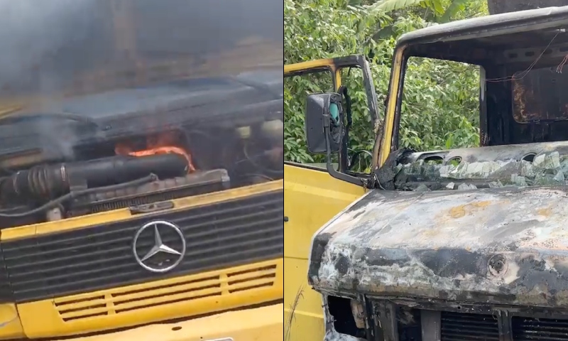 Caminhão pega fogo na Estrada do Aeroporto em Manaus; veja vídeos