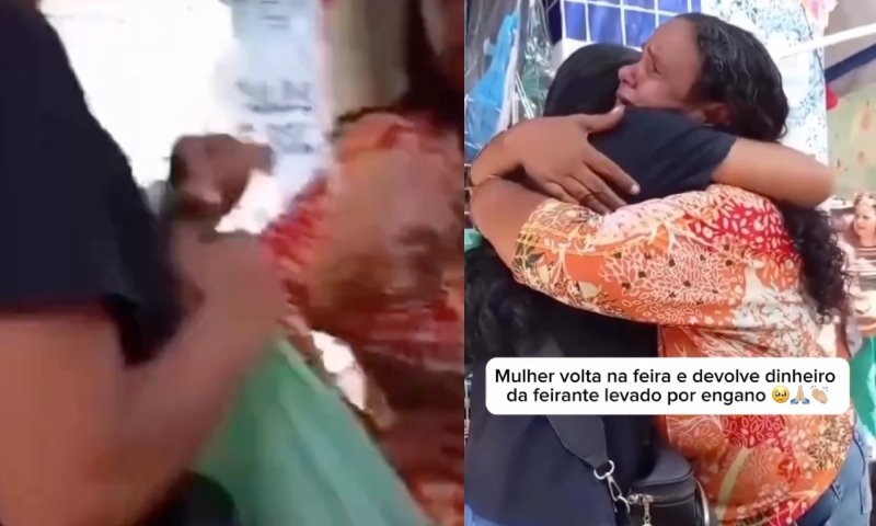 Exemplo de honestidade: mulher volta e devolve dinheiro que feirante colocou na sacola sem querer; veja vídeo