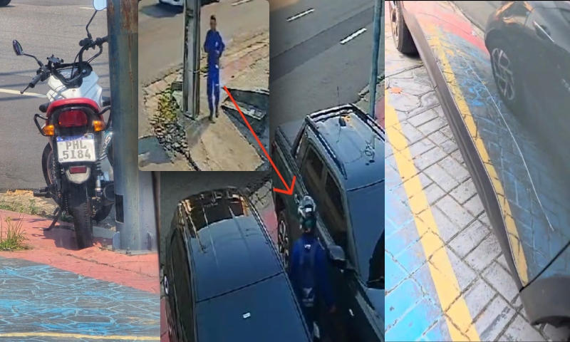 “Cuidado, motoristas!”: Na maldade, motoqueiro invejoso está arranhando carros no Vieiralves; veja vídeo