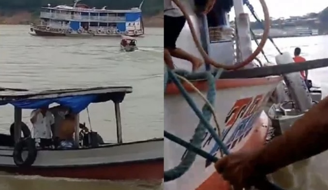 Embarcação lotada de passageiros encalha no Amazonas; veja vídeo
