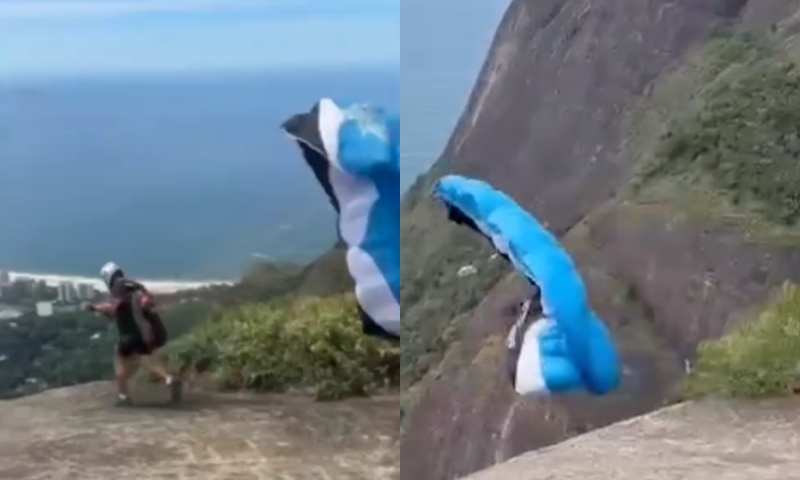 Chocante: veja momento em que homem morre após decolar de speed fly no Rio de Janeiro
