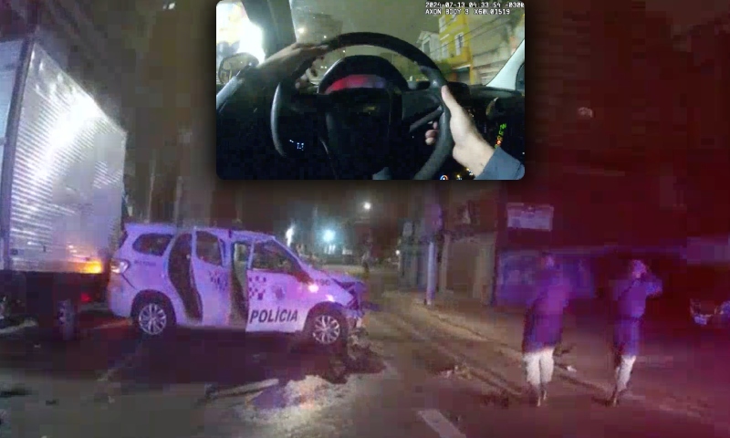 Policiais Militares disputam ‘racha’ na madrugada e causam acidente de trânsito; veja vídeo