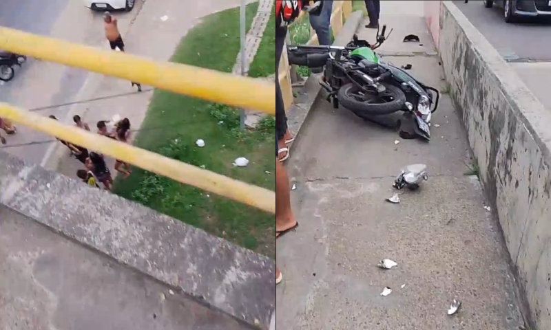 Urgente: mulher agoniza após ser arremessada de moto e cair de ponte em Manaus; veja vídeo