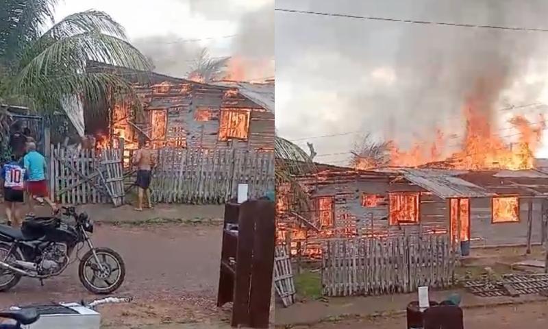 Incêndio de grandes proporções destrói casa em Presidente Figueiredo; veja vídeo