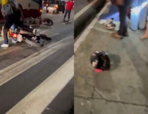 Carreta derrama óleo e estrume de cavalo na avenida Constantino Nery: dez motociclistas caem; veja vídeo