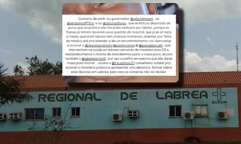 Urgente: bebê vomita sangue enquanto Hospital de Lábrea está sem médicos por falta de pagamento do Governo do AM; veja vídeo