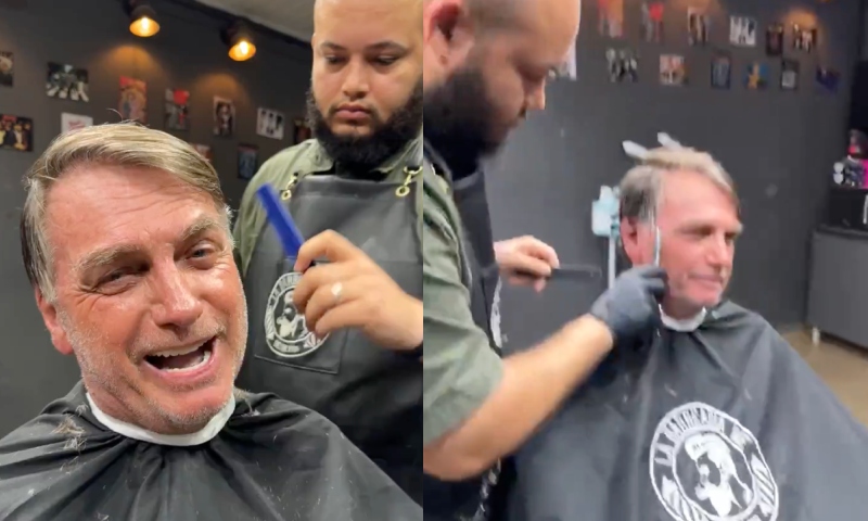 “Dando um grau”: Bolsonaro aparece despreocupado cortando o cabelo em barbearia de Alagoas; veja vídeo