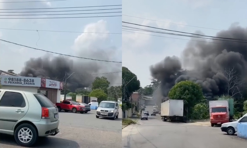 Incêndio próximo de peixaria deixa moradores apavorados no bairro Planalto; veja vídeo