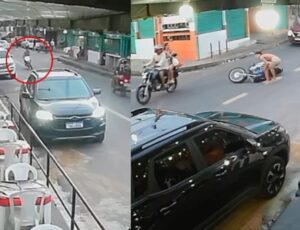“Vida Loka" da Compensa perde controle de moto e acaba ralado no asfalto; veja vídeo