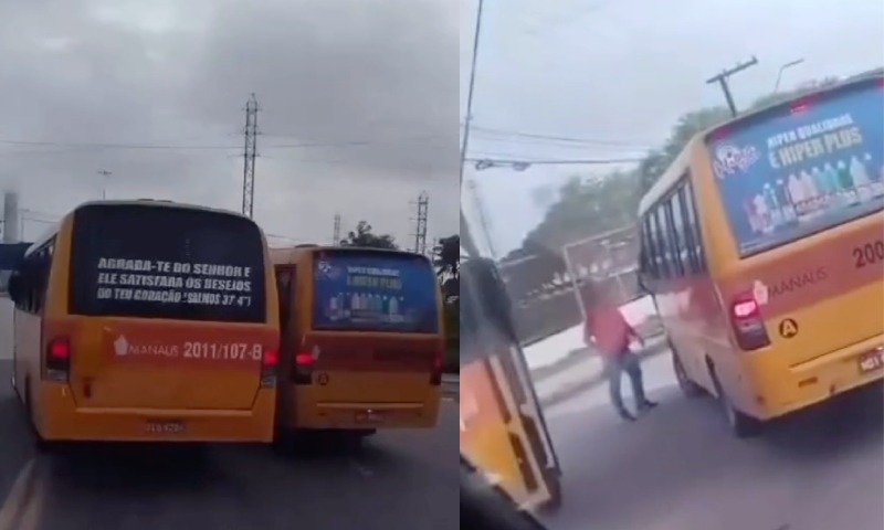 Motoristas de Amarelinhos fecham rua em Manaus ‘pra sair na porrada’; veja vídeo