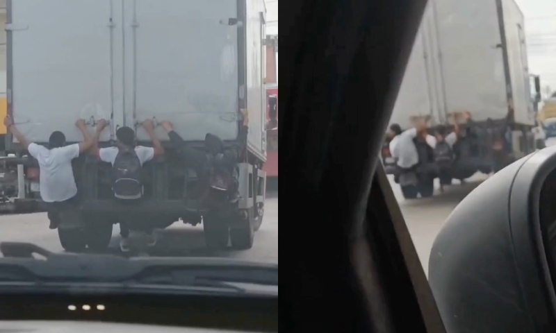 “Rolezinho perigoso” vira moda: ‘amostradinhos’ se penduram na traseira de caminhão no Jorge Teixeira; veja vídeo