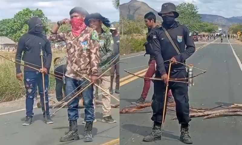 Indígenas armados com flechas voltam a bloquear a BR-174 em Roraima; veja vídeo