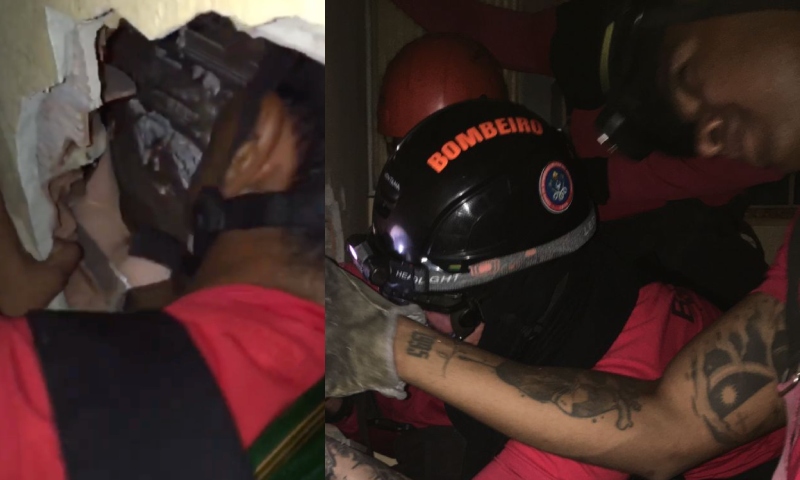 Bombeiros resgatam homem que caiu de laje e ficou preso entre paredes de duas casas no Lírio do Vale; veja vídeo