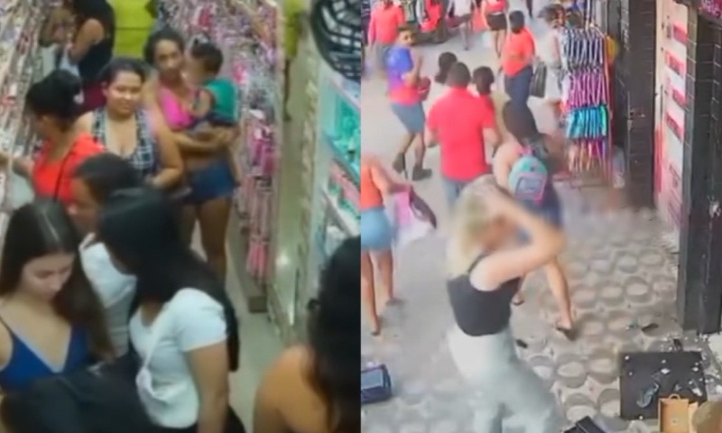 Virada no ‘Jiraya’: mulher joga o filho pequeno no chão para meter a faca na rival em loja de bijuteria; veja vídeo