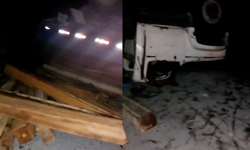 “Meu Deus, o meu sobrinho se acabou!”: desaba mulher ao ver caçamba capotada na estrada de Novo Airão; veja vídeo