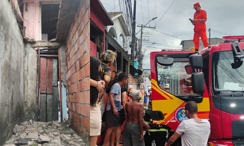 Chuva forte derruba laje na Compensa e mulher e criança ficam feridas; veja vídeo