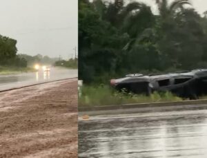 Carro capota na AM-070 durante chuva na estrada; veja vídeo