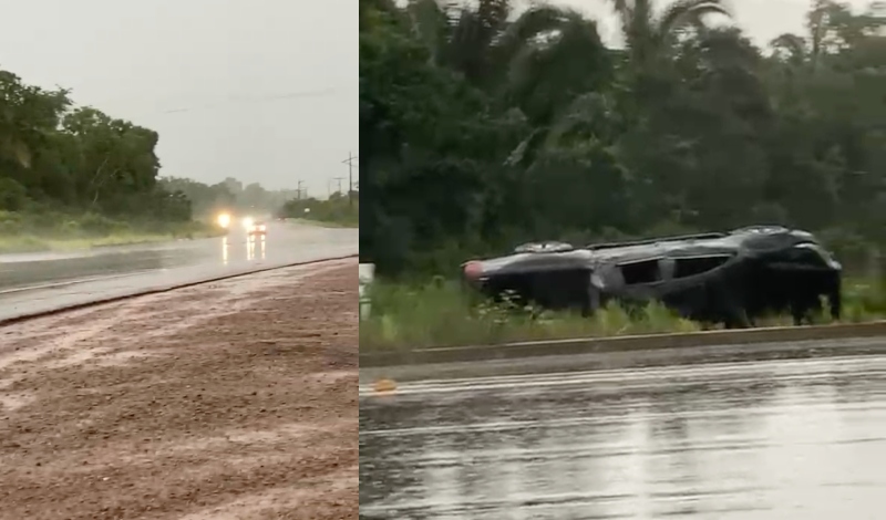 Carro capota na AM-070 durante chuva na estrada; veja vídeo
