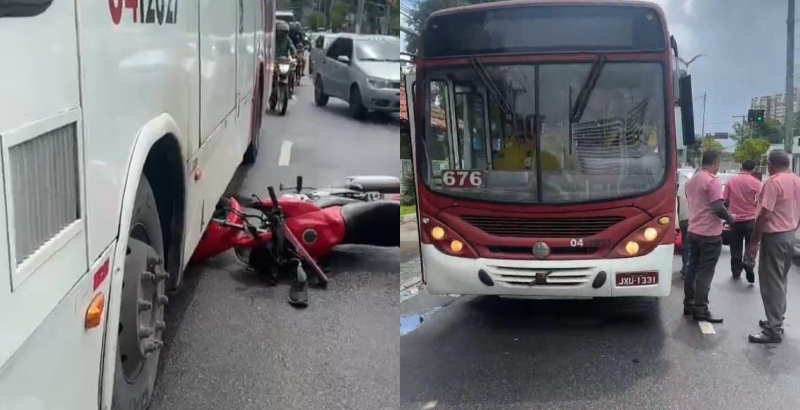 ‘Livramento’: motoqueiro escapa de ser esmagado por ônibus em Manaus
