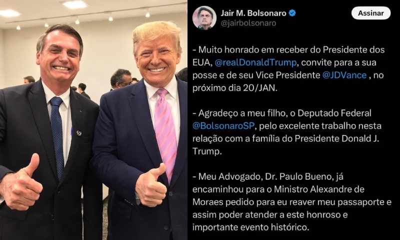 Bolsonaro recebe convite de Trump para posse nos EUA e pede ao STF devolução do passaporte; veja vídeo