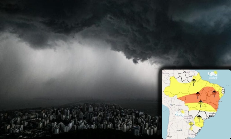 Fortes chuvas irão atingir as cinco regiões do Brasil, alerta Inmet
