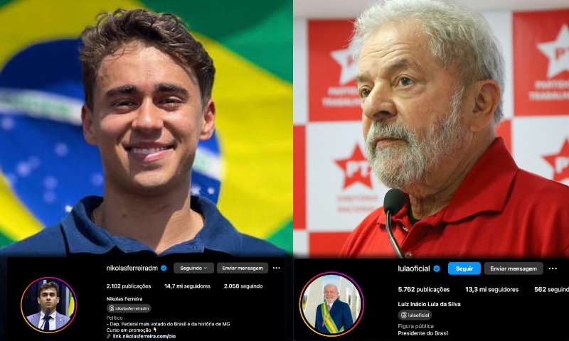 Deputado Nikolas Ferreira ultrapassa Lula em número de seguidores no Instagram