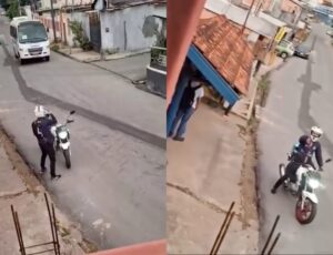 Após assalto, bandido motoqueiro ameaça atirar em motorista de Executivo no Lírio do Vale; veja vídeo