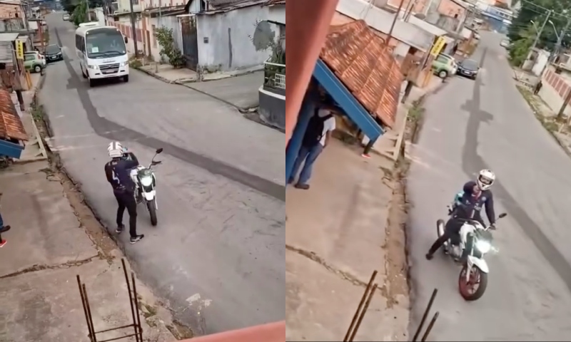 Após assalto, bandido motoqueiro ameaça atirar em motorista de Executivo no Lírio do Vale; veja vídeo