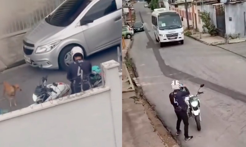 Bandido da moto branca continua ‘tocando o terror’ no bairro Lírio do Vale: “2º assalto no mesmo dia”; veja vídeo