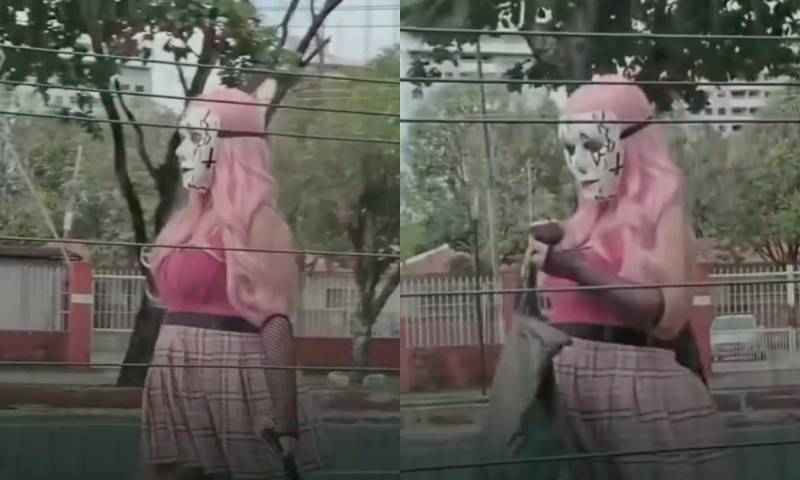 “Mulher do Jason”: motorista filma jovem mascarada andando com faca em frente ao Amazonas Shopping; veja vídeo
