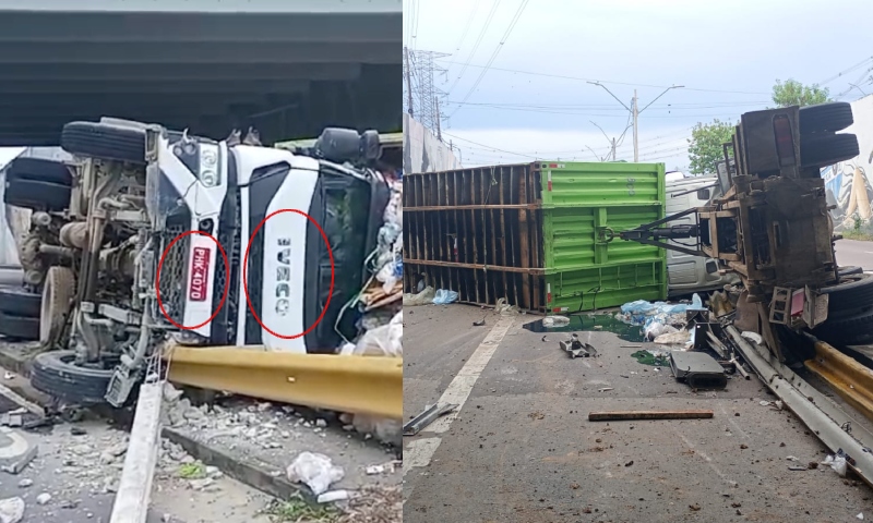 “Placa Adultera?”: Carreta da Iveco que tombou na avenida das Flores está registrada como se fosse da Volkswagen