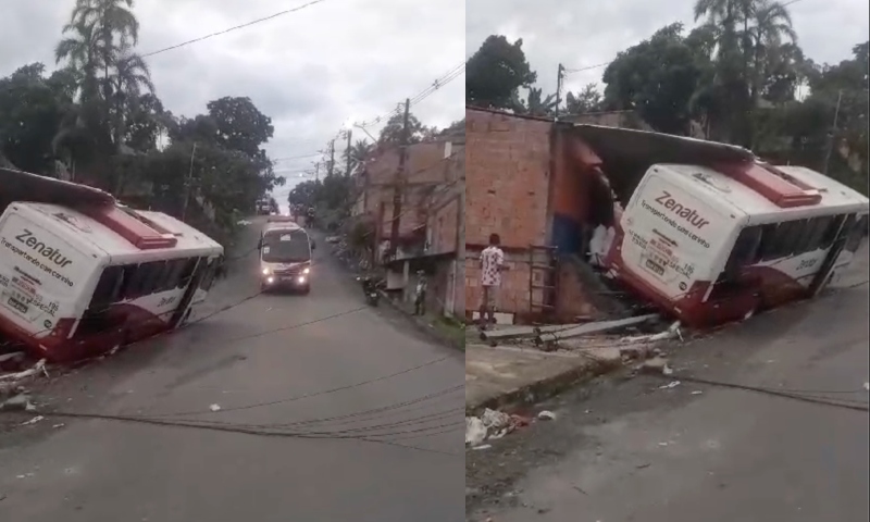 Ônibus de rota invade casa e arranca cabos de energia na zona Norte de Manaus; veja vídeo