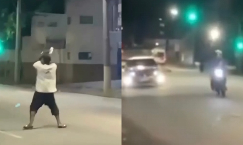 Motociclista tenta chut4r dançarino de rua e sofre ac1dente; veja vídeo