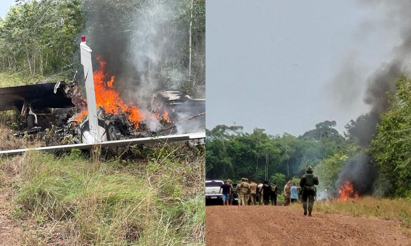 FAB Intercepta avião com drogas no AM; tripulantes incendeiam aeronave e fogem; veja vídeo
