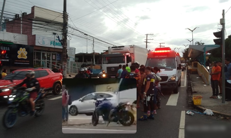 Motoqueiro atropela adolescente na faixa de pedestres da avenida Cosme Ferreira, em Manaus; veja vídeo