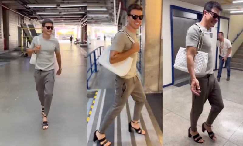 Rodrigo Faro rouba a cena ao chegar desfilando de salto nos Estúdios Globo; veja vídeo