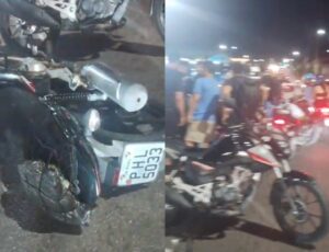 Urgente: mulher sofre gravíssimo acidente de moto na Avenida Torquato Tapajós; veja vídeo