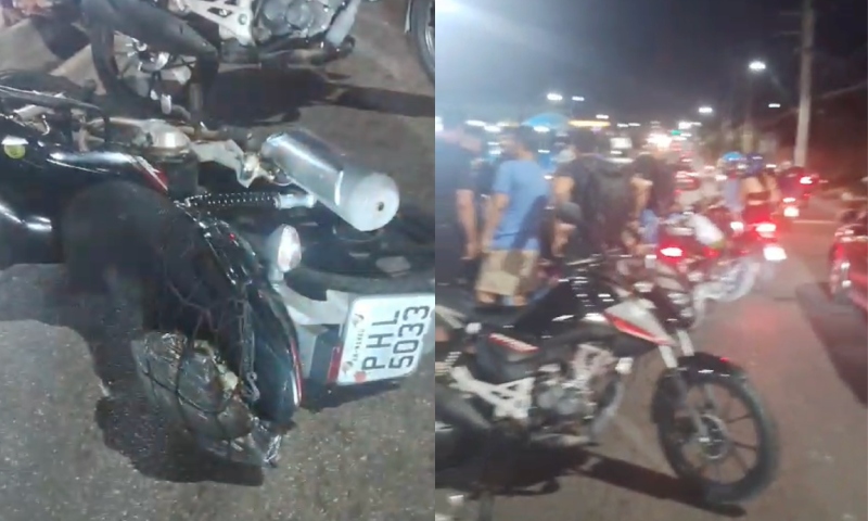 Urgente: mulher sofre gravíssimo acidente de moto na Avenida Torquato Tapajós; veja vídeo