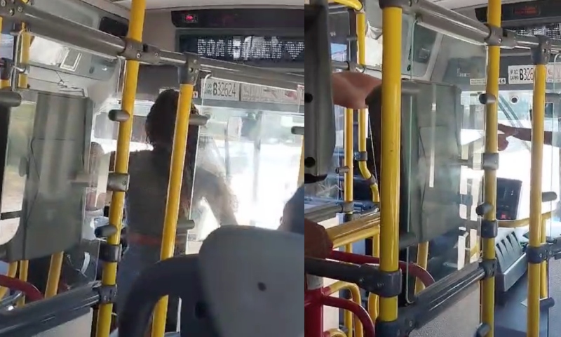 Após ser agredido por ‘blindada’, motorista de ônibus reage; veja vídeo