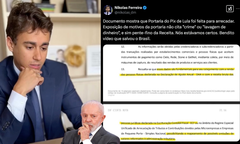 Nikolas Ferreira divulga documento que comprova que ‘Monitoramento do Pix’ de Lula iria tributar ainda mais os brasileiros