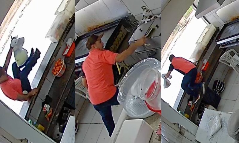 “Lalau Mário Bros”: bandido pula balcão de lanchonete para roubar celular em Manaus; veja vídeos