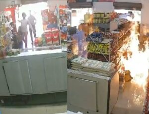 Assaltantes revoltados tocam fogo em padaria após roubarem apenas R$ 25 no caixa; veja vídeo