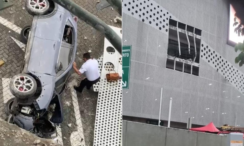 Desespero: mulher perde o controle do carro e cai do 3º andar do estacionamento de shopping; veja vídeo