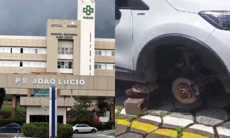 Bandidos roubam pneus de carros no estacionamento do Hospital João Lúcio, em Manaus; veja vídeo