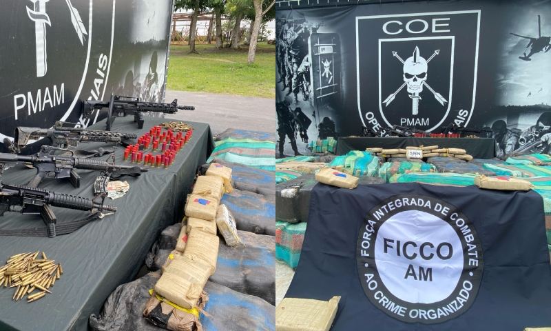 Tráfico no Amazonas: polícia apreende drogas e armamento pesado em lancha