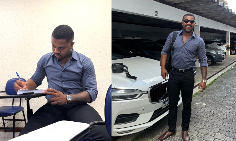 “O paê vai ser Dr.”: Davi Brito capricha no look para seu 1º dia de aula mas chega atrasado; veja