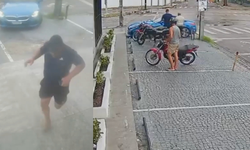 Tudo filmado: motorista de BMW percebe que vai ser assaltado e mata bandido; veja vídeo